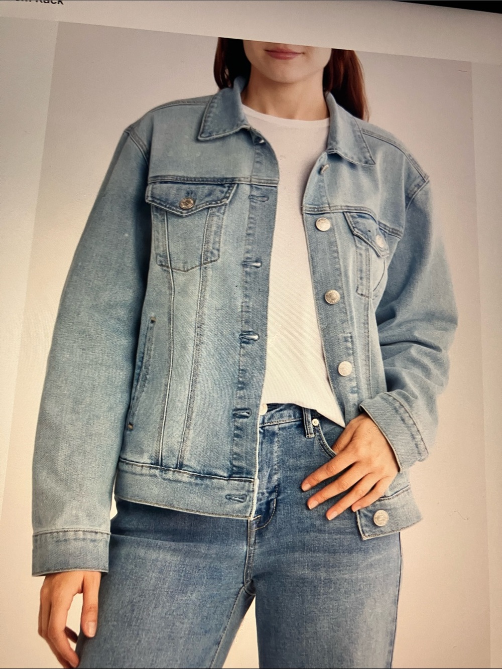 Universal Thread Light Blue Denim Trucker Jacket recycle rolling stone graphic